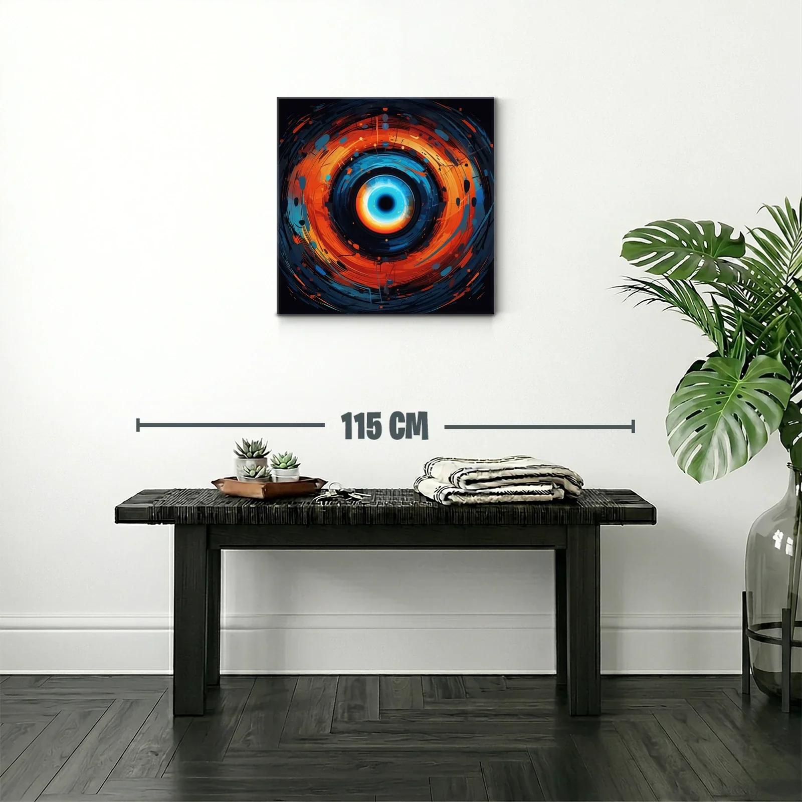 Cuadro abstracto con espiral vibrante en tonos azules y naranjas — miniatura 2