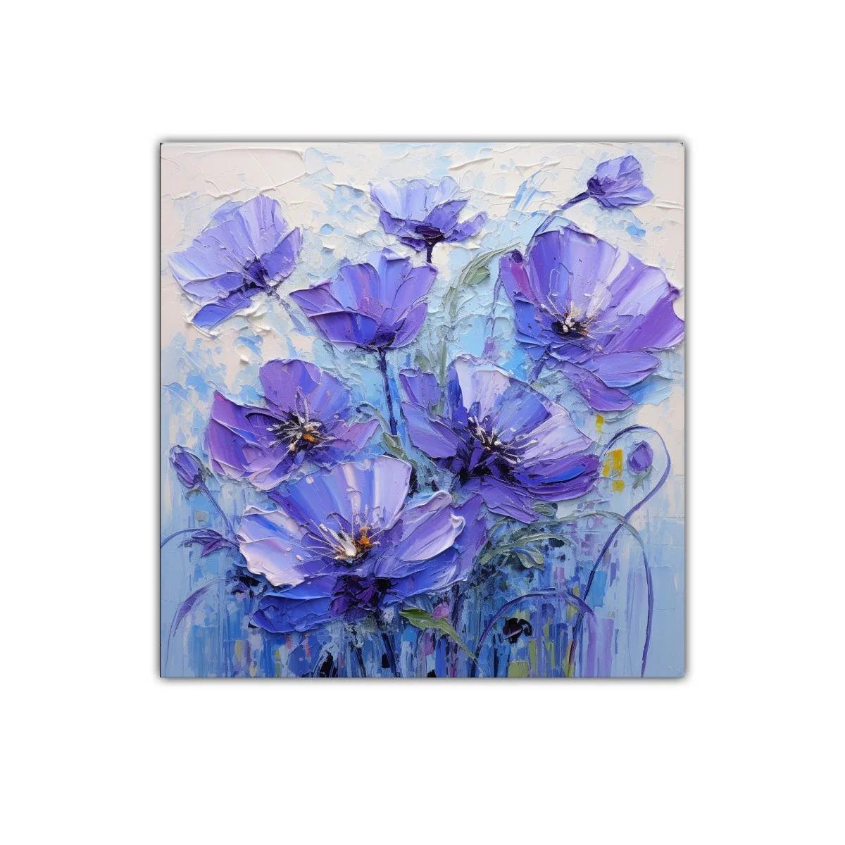 Cuadro floral con vibrantes flores violetas y azuladas — imagen principal