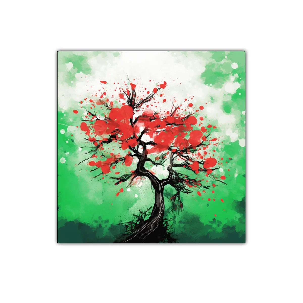 Cuadro decorativo árbol vibrante con hojas rojas — imagen principal