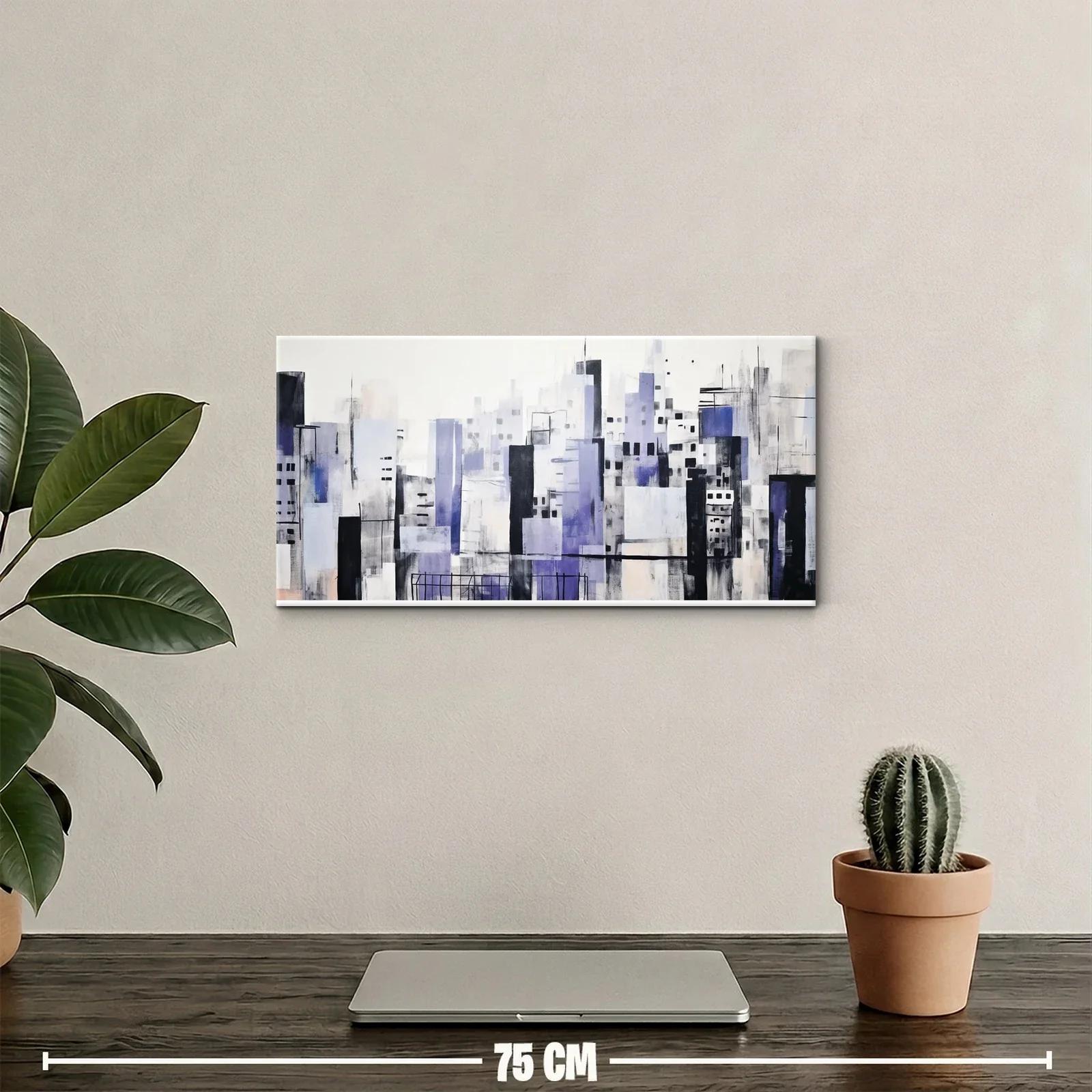 Cuadro skyline urbano abstracto con trazos lineales finos — miniatura 2