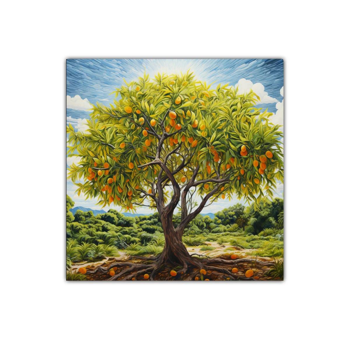Árbol frutal con naranjas bajo un cielo azul vibrante — imagen principal