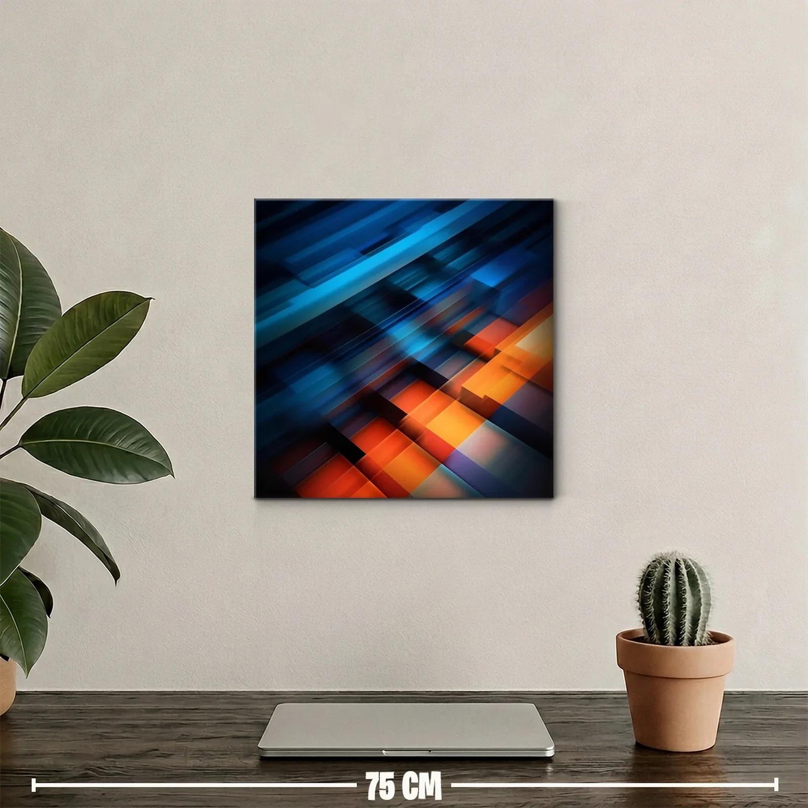 Cuadro abstracto en tonos azules y naranjas vibrantes — miniatura 2