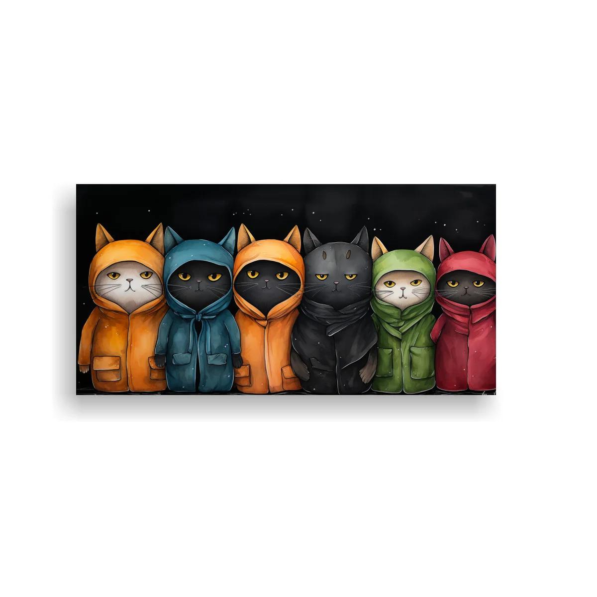 Cuadro seis gatos con sudaderas de colores