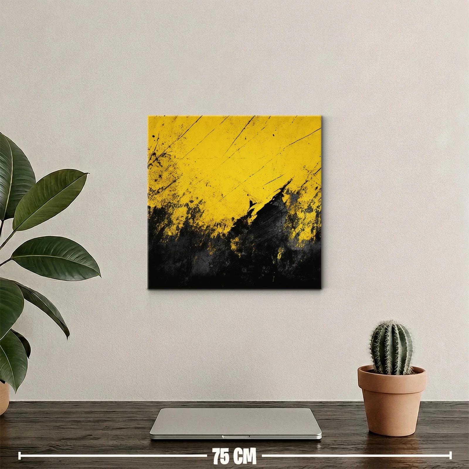 Cuadro abstracto con explosión en tonos amarillos y negros — miniatura 2