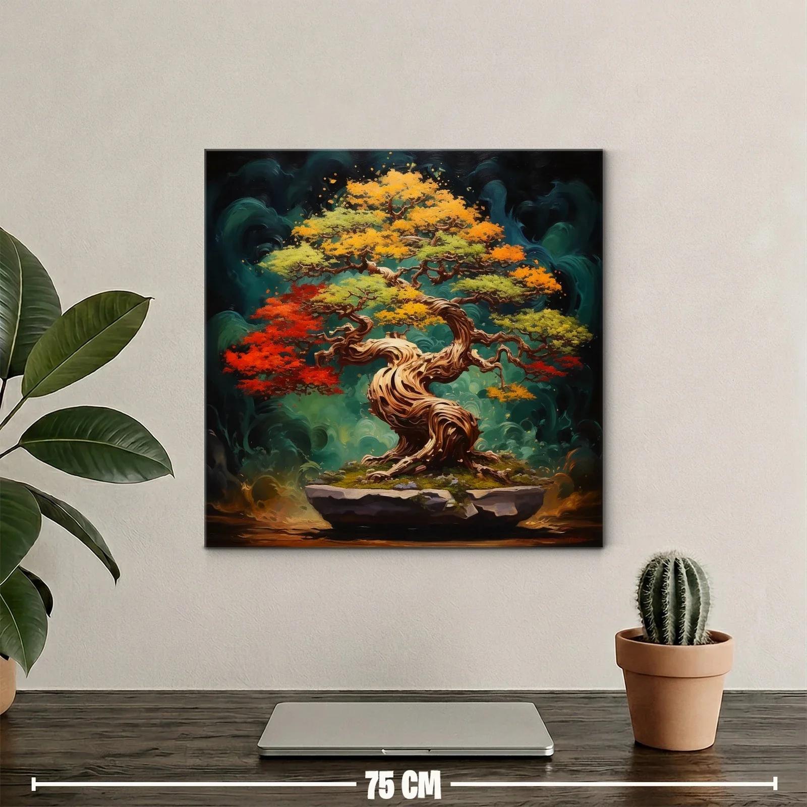 Árbol bonsái en vibrantes tonos otoñales y fondo místico — miniatura 2