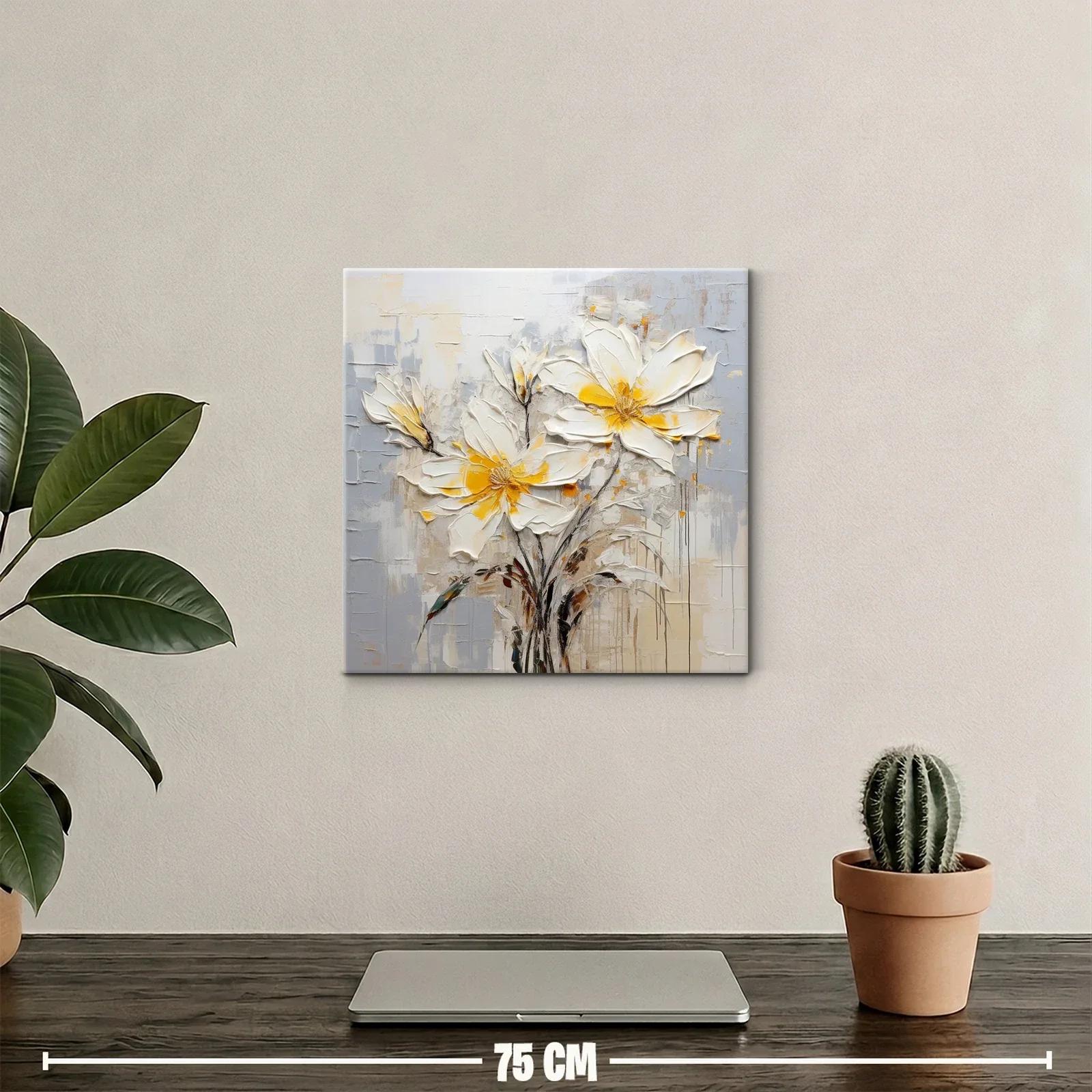 Flores blancas con toques amarillos sobre fondo neutro — miniatura 2