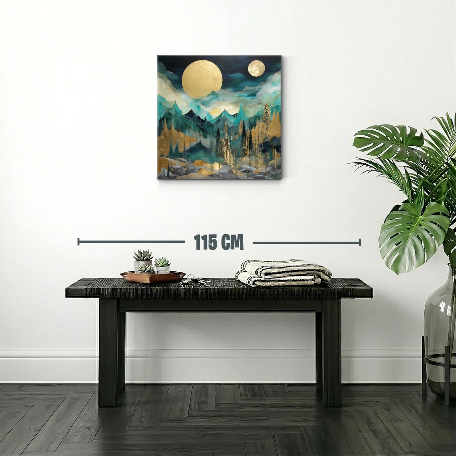 Paisaje nocturno con lunas doradas y montañas azules — miniatura 2