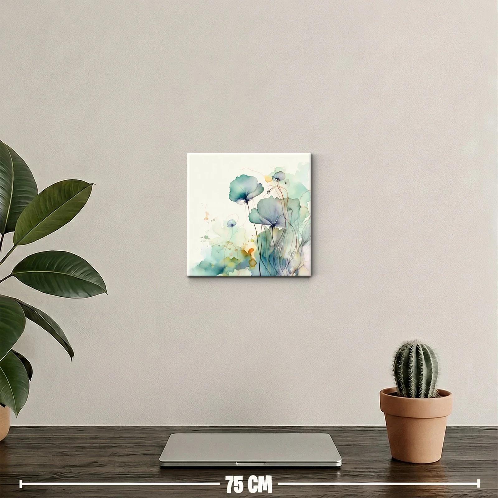 Cuadro decorativo con delicadas flores en tonos verdes y azules — miniatura 2