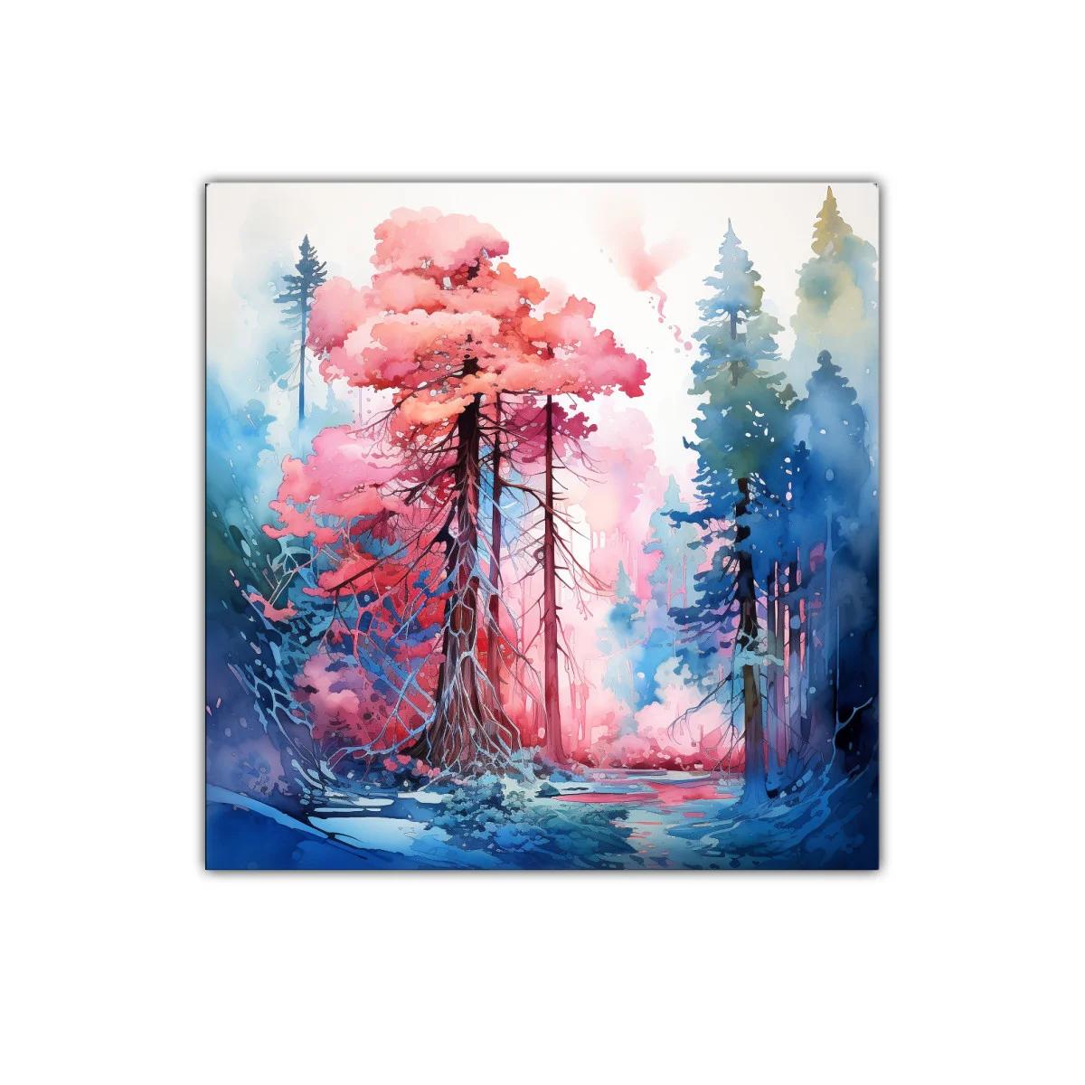 Bosque de ensueño con tonos rosas y azules