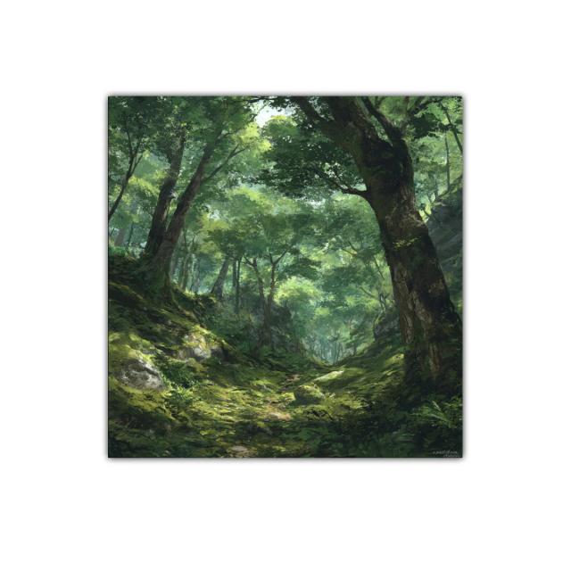 Bosque frondoso con luz natural y verdes intensos