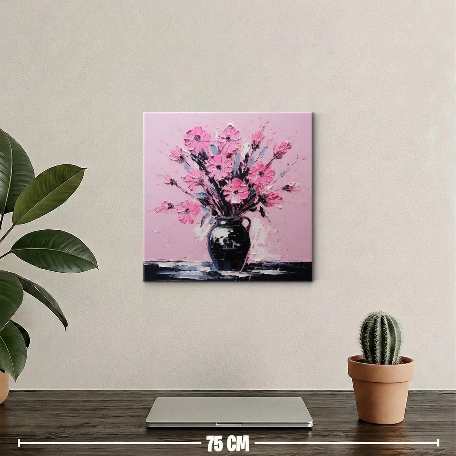 Cuadro vibrante con ramo de flores rosas sobre fondo pastel — miniatura 2