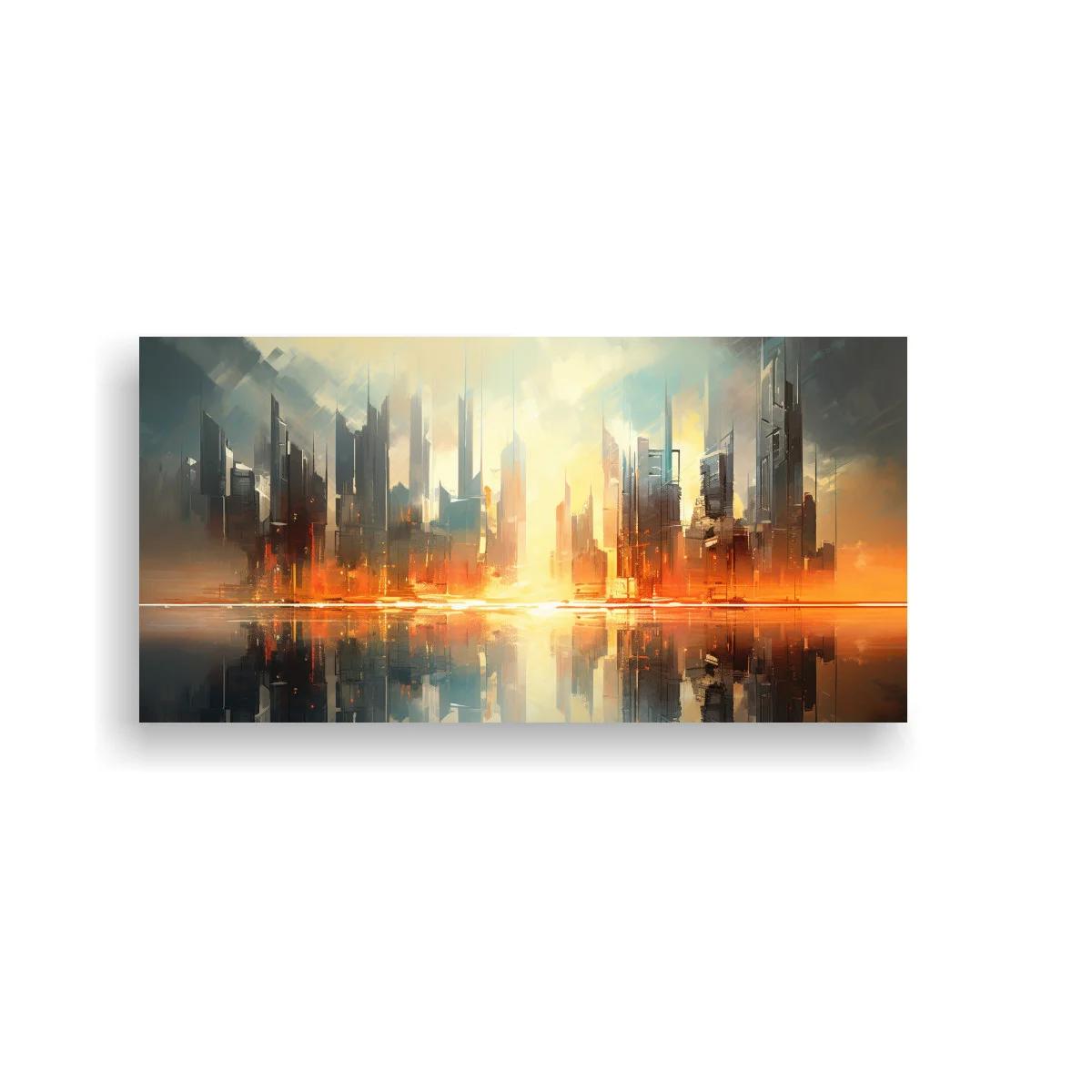 Cuadro skyline urbano futurista con reflejo espejado