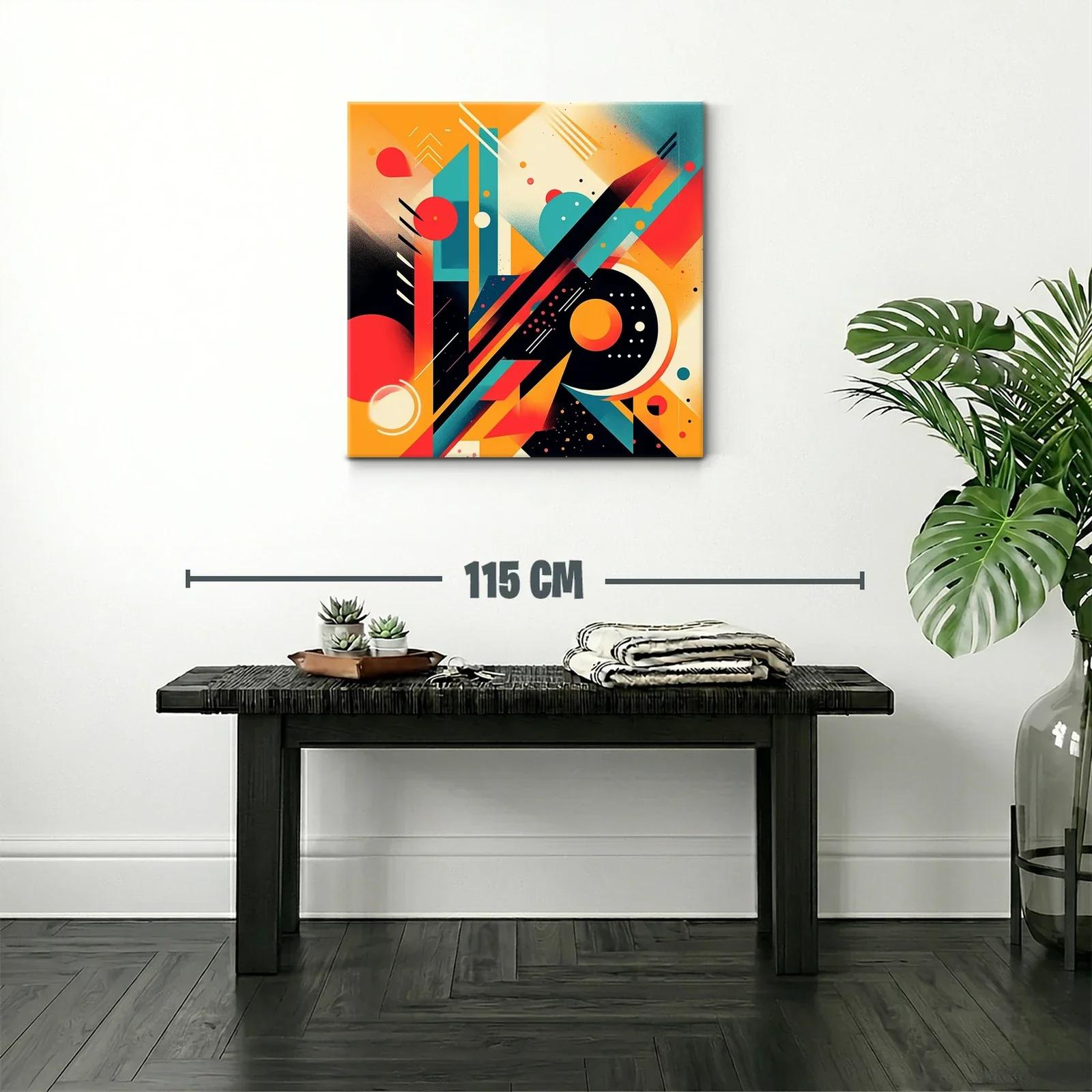 Composición abstracta en naranja rojo y turquesa vibrante — miniatura 2