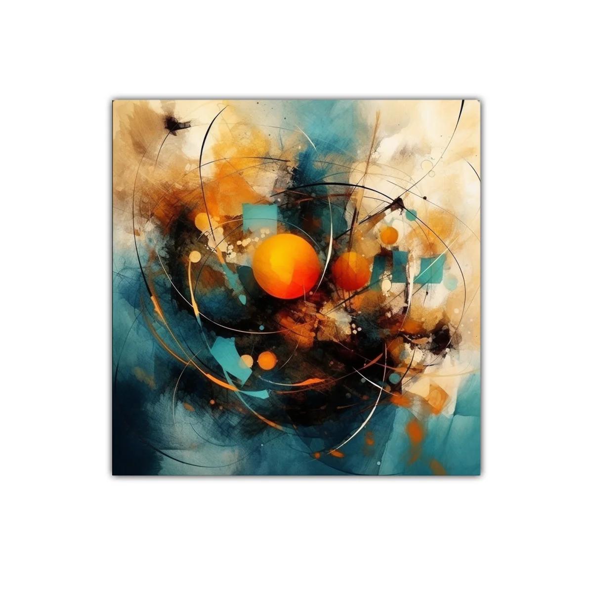 Cuadro abstracto con esferas naranjas y tonos azules — miniatura 1