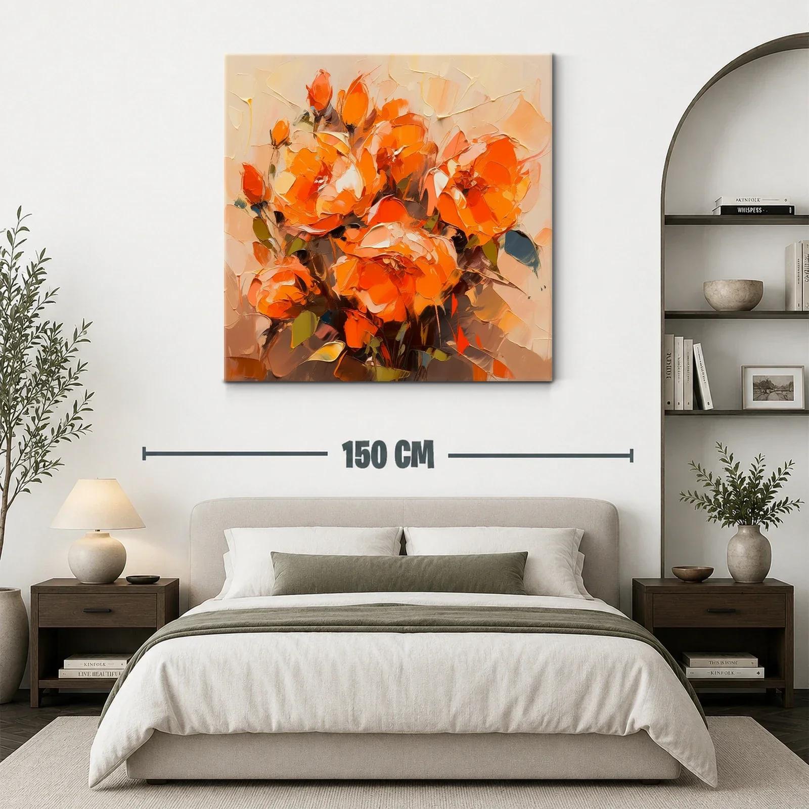 Cuadro de flores vibrantes en tonos cálidos y anaranjados — miniatura 3