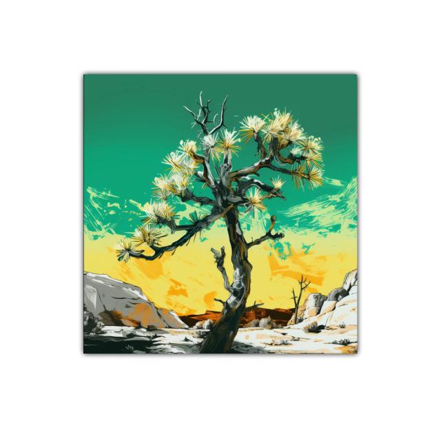 Cuadro decorativo con árbol silueta en paisaje desértico