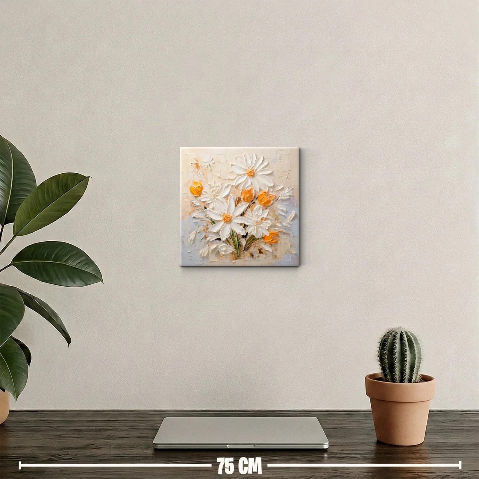 Cuadro decorativo ramo de flores blancas y naranjas vibrantes — miniatura 2