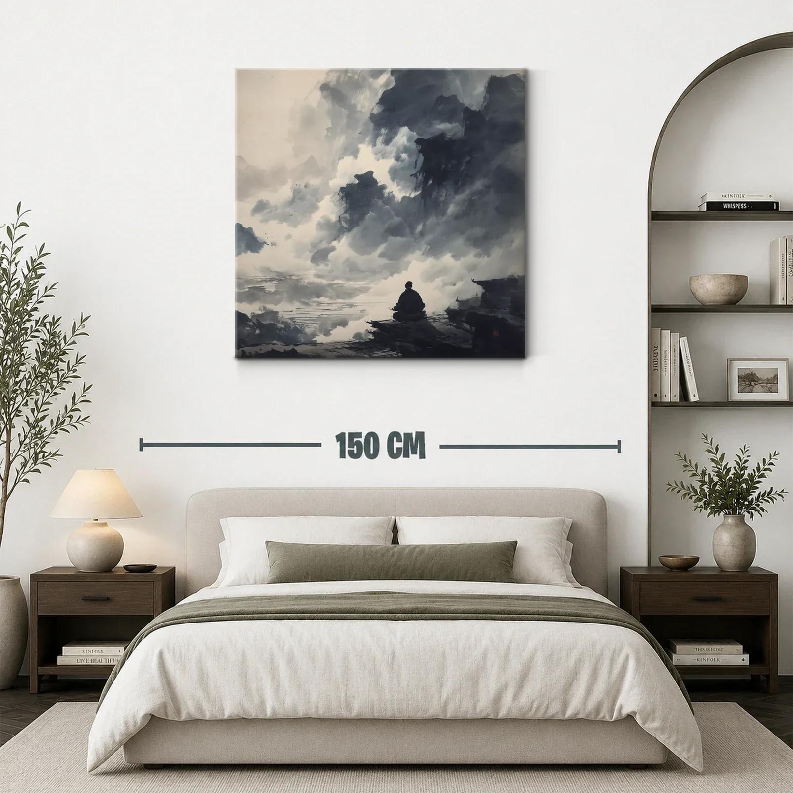 Paisaje contemplativo entre nubes y montañas en gris — miniatura 3