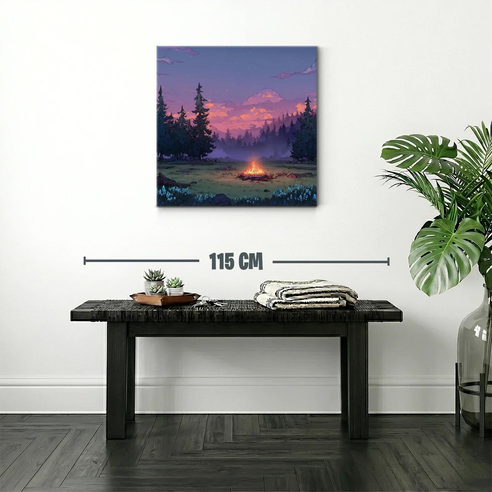 Atardecer en el bosque con hoguera encendida — miniatura 2