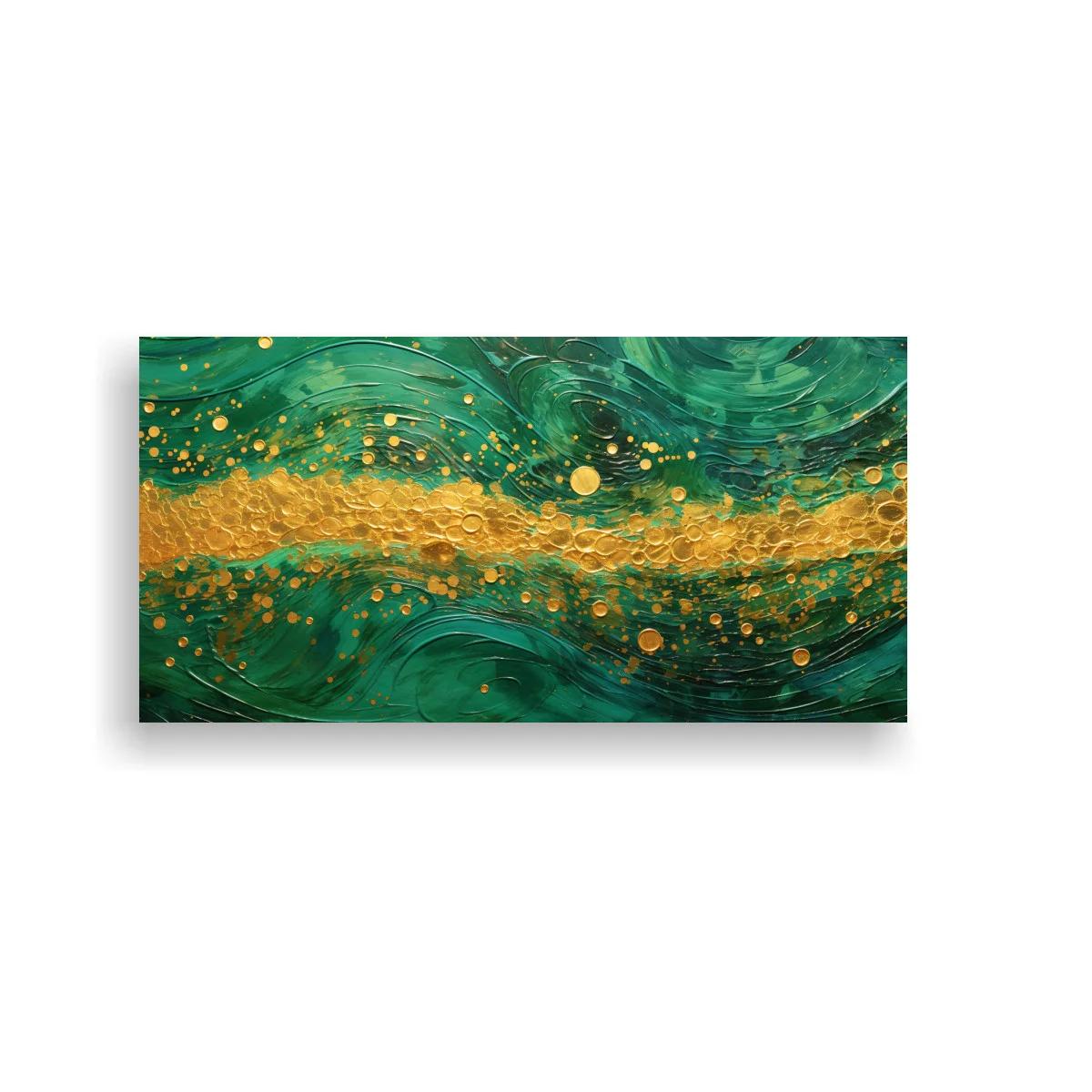 Cuadro franja de ondas doradas y remolinos verdes