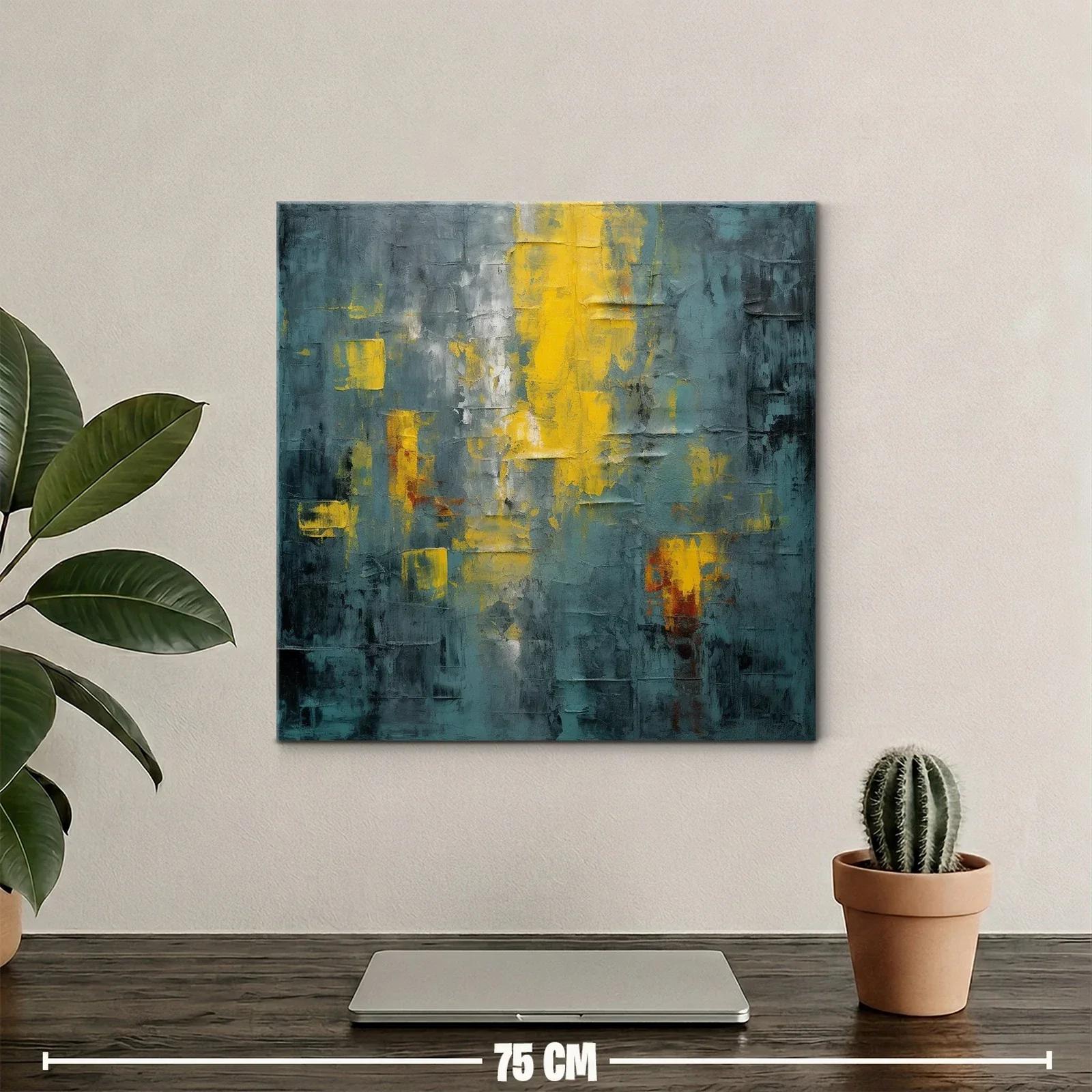 Cuadro abstracto con tonos amarillos y gris azul oscuro — miniatura 2