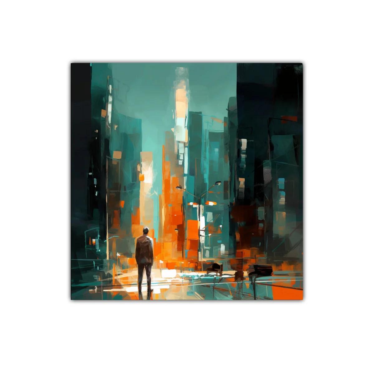 Figura entre luces en ciudad abstracta vibrante — imagen principal