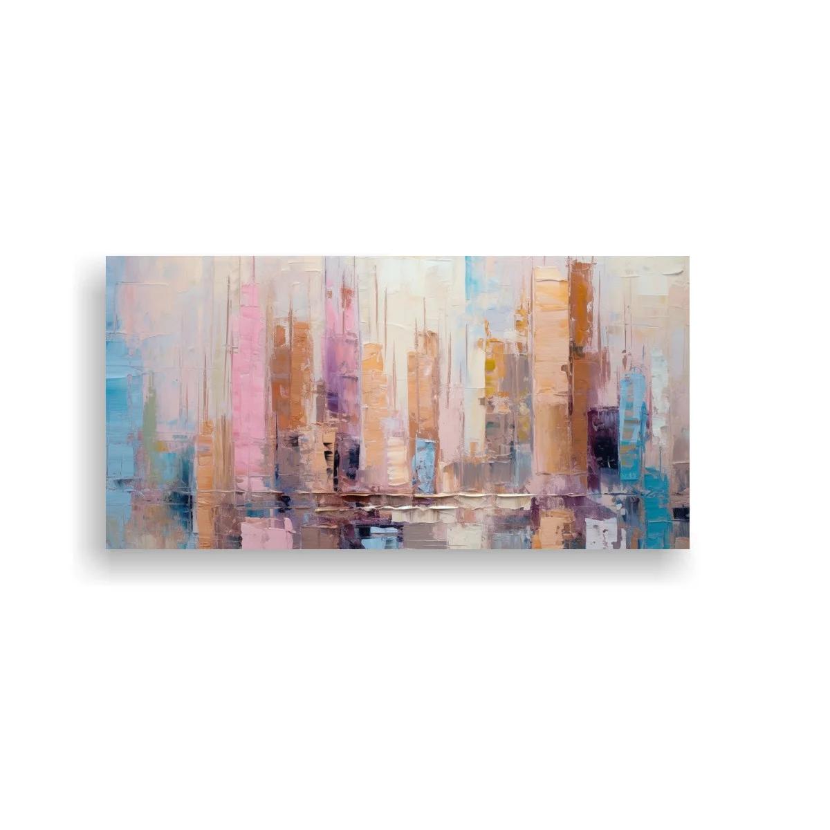 Cuadro skyline urbano abstracto en tonos malva y rosa — imagen principal