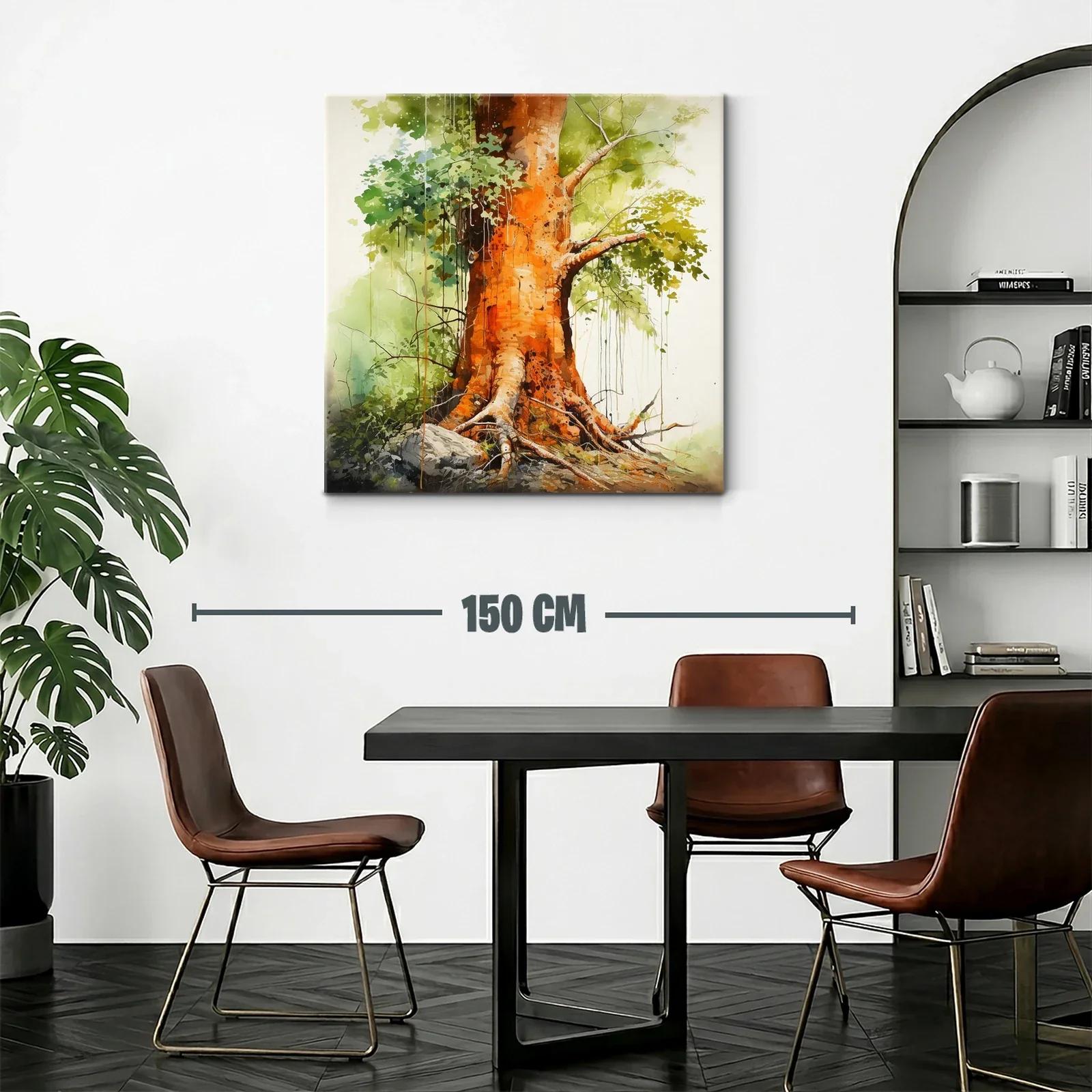 Raíces y tronco de árbol con tonos cálidos y verdes vivos — miniatura 2