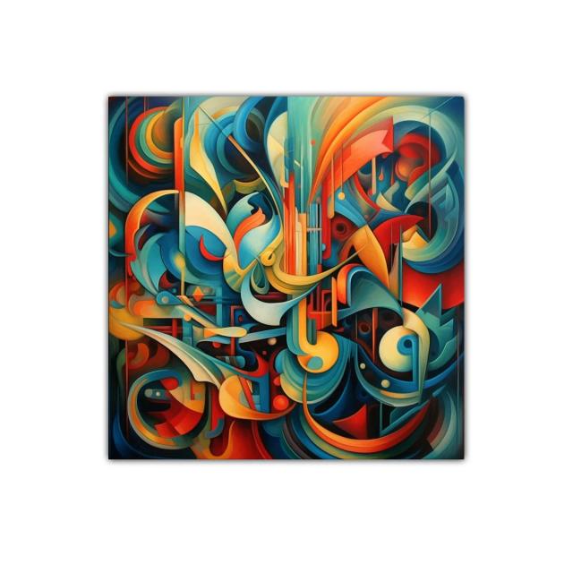 Cuadro decorativo con formas abstractas y colores vibrantes