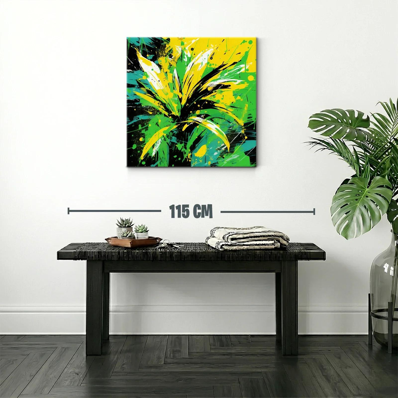 Cuadro abstracto con explosión de verdes y amarillos vibrantes — miniatura 2