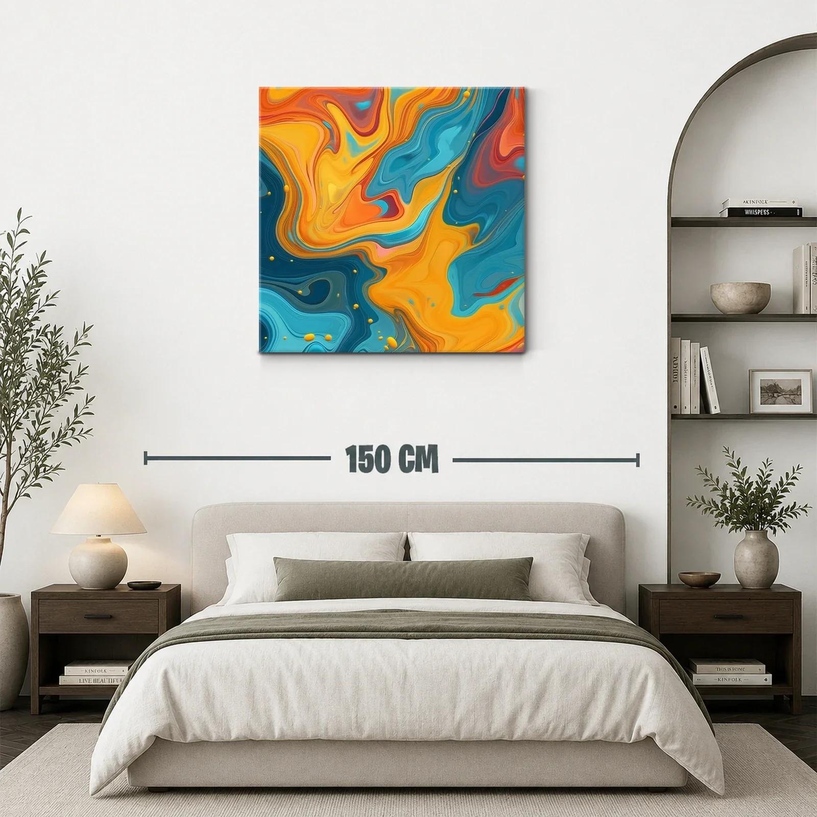 Cuadro abstracto vibrante con tonos anaranjados y azulados — miniatura 3