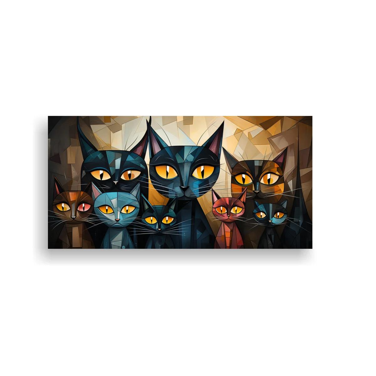 Cuadro grupo de gatos negros de ojos amarillos con formas