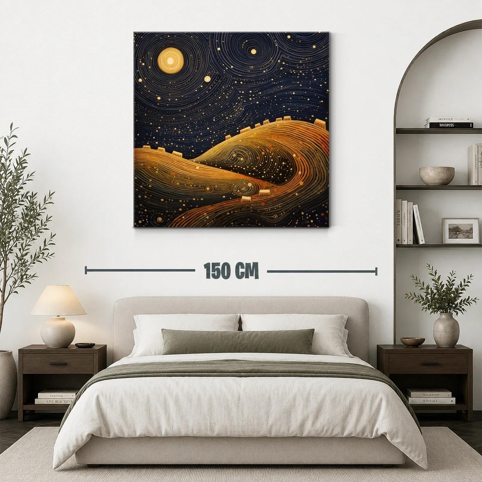 Paisaje nocturno con colinas doradas y cielo estrellado — miniatura 3
