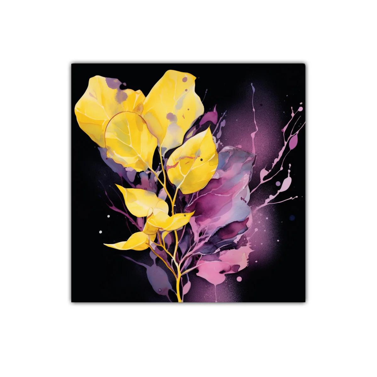 Cuadro decorativo con hojas vibrantes en tonos amarillos y púrpuras — imagen principal