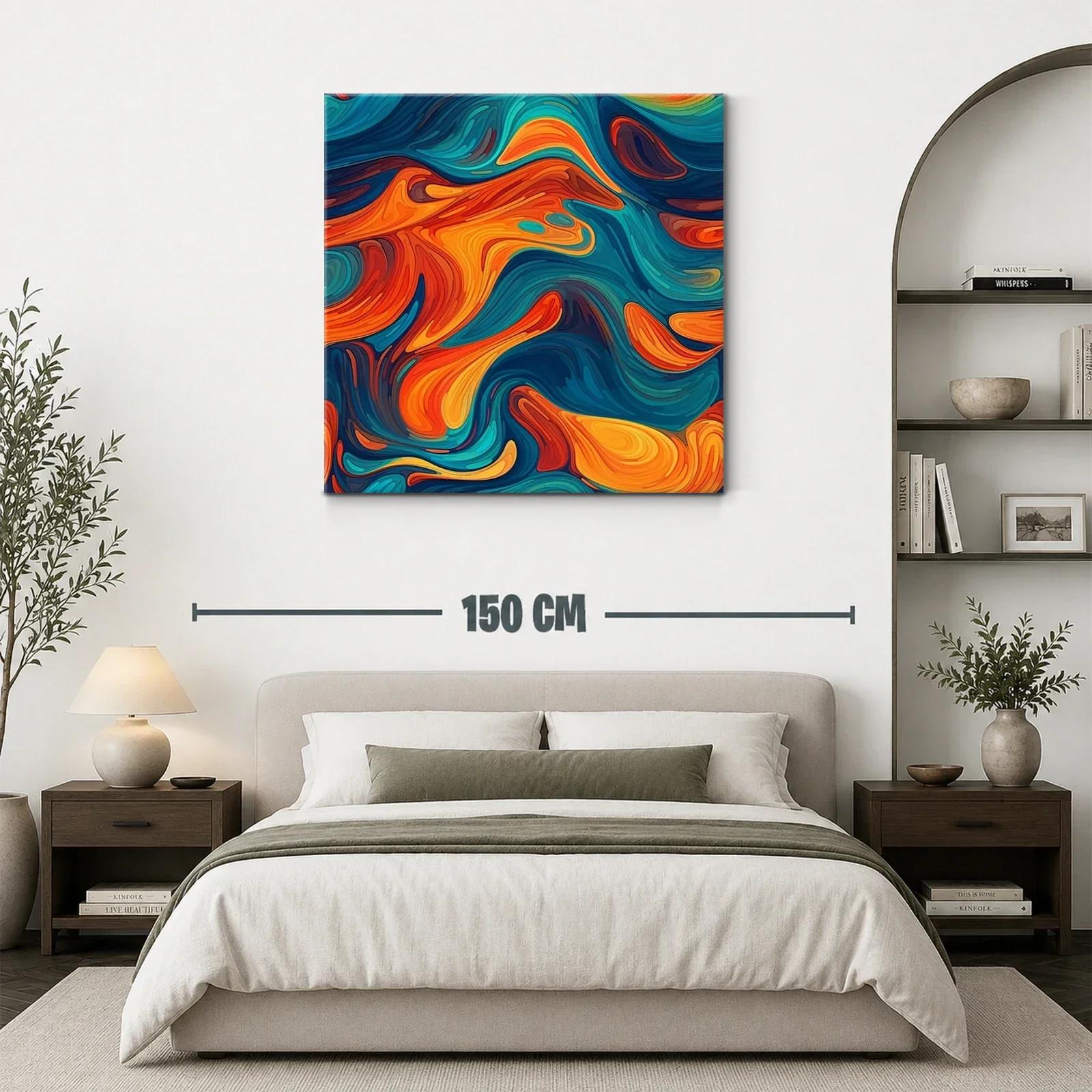 Cuadro abstracto con tonos vibrantes y formas fluidas — miniatura 3