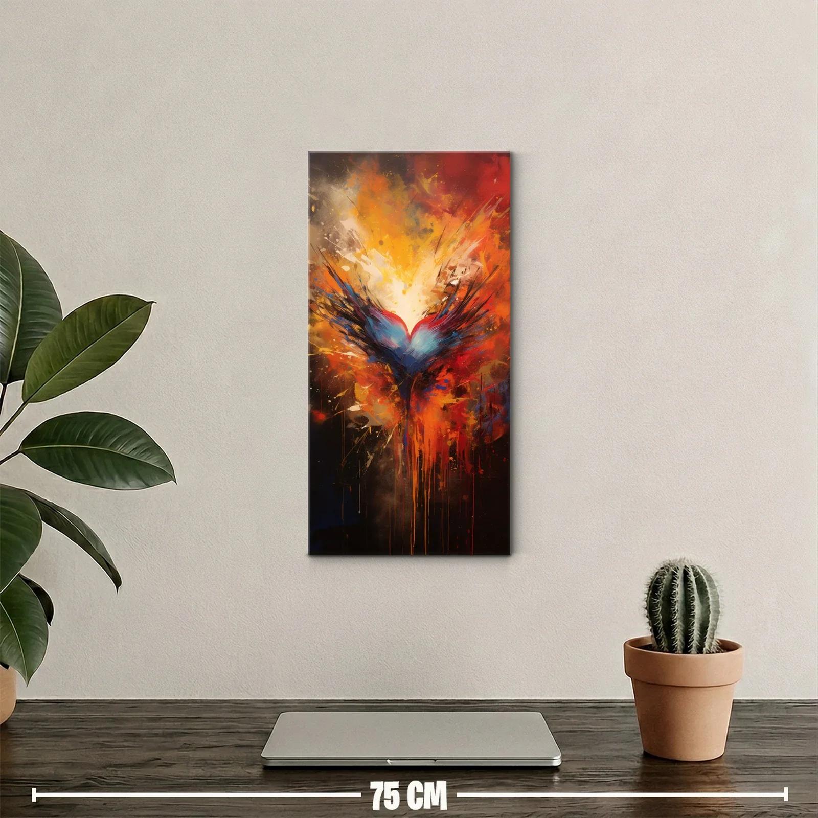 Cuadro ave con las alas abiertas en rojo y naranja — miniatura 2