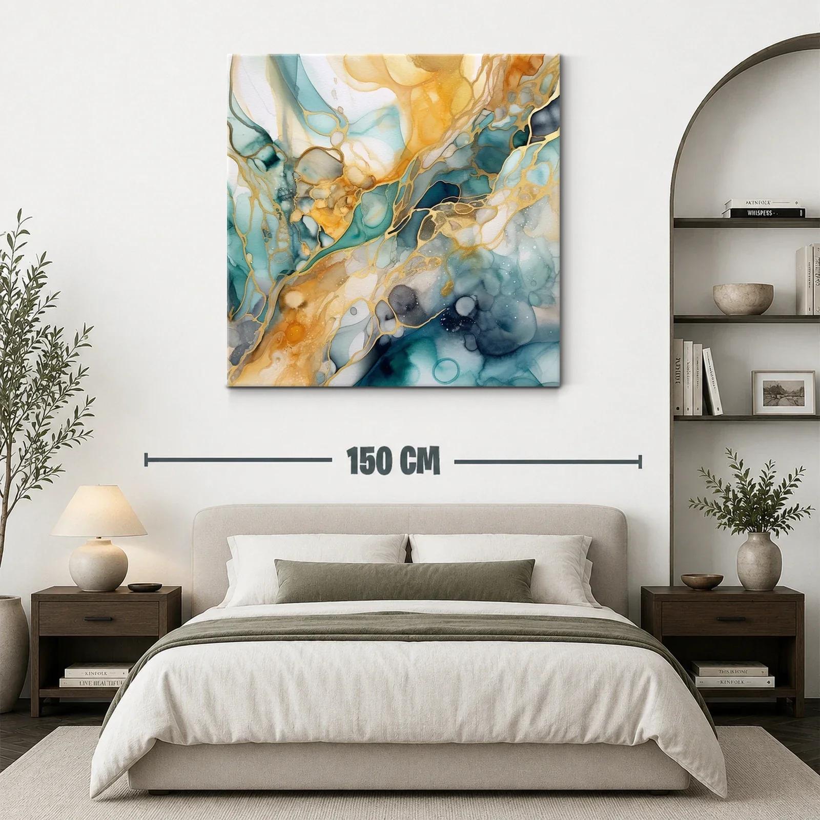 Cuadro abstracto con tonos dorados y azules intensos — miniatura 3