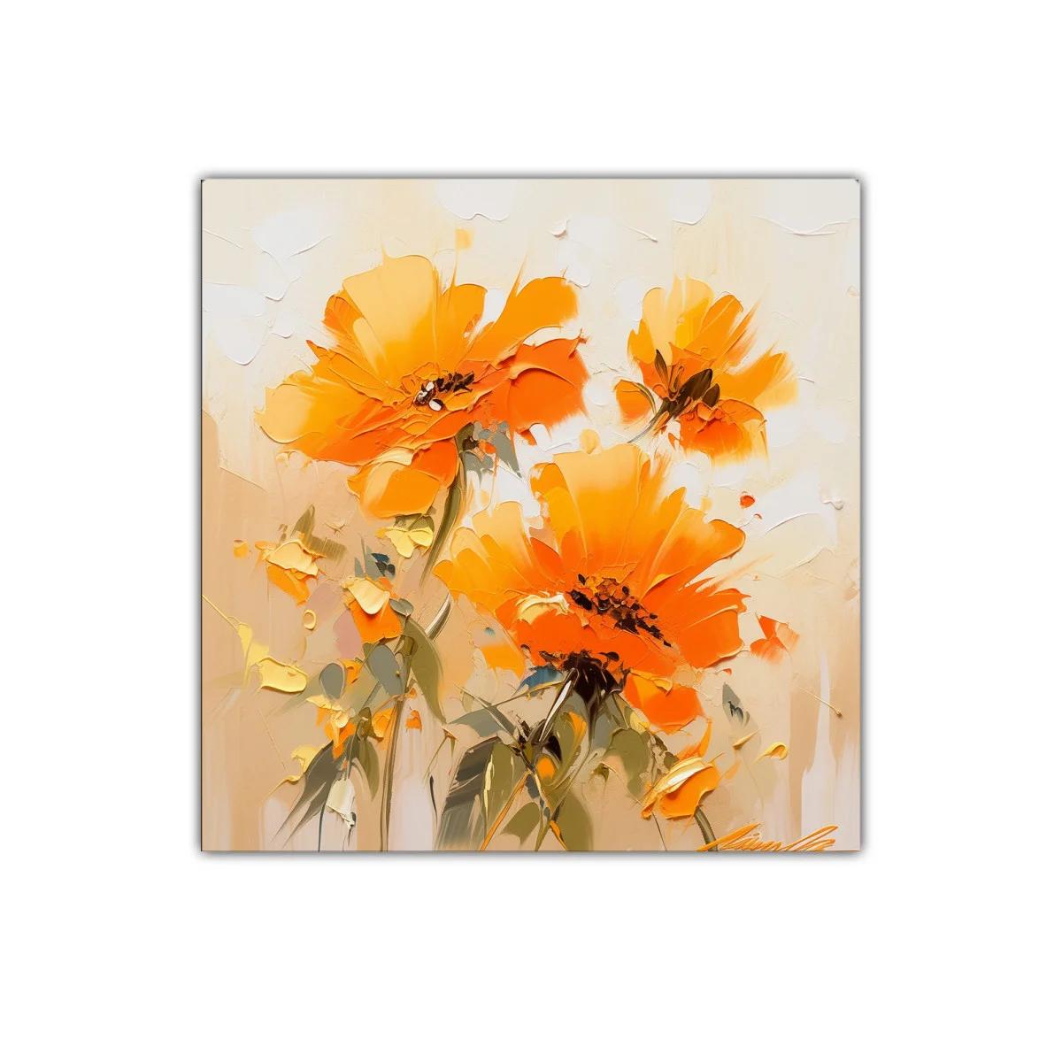 Cuadro decorativo flores vibrantes en tonos cálidos