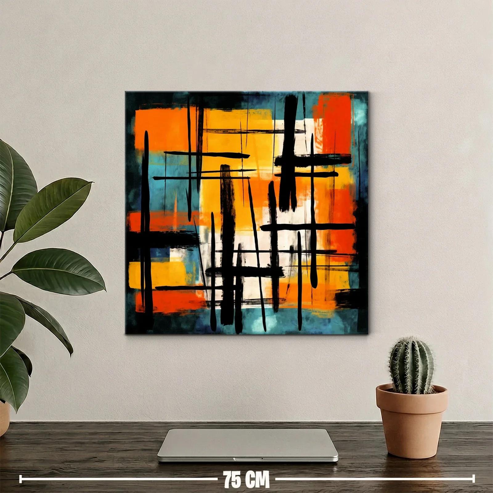 Cuadro Abstracto con Líneas Negras y Tonos Cálidos — miniatura 2