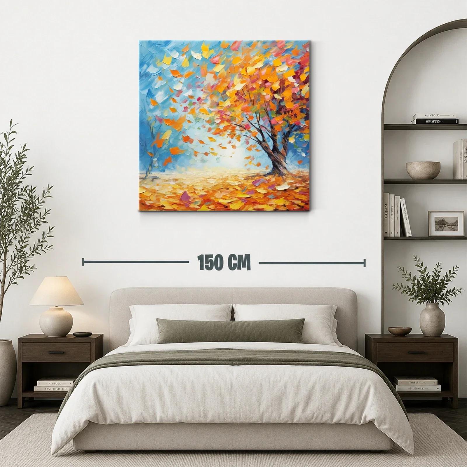 Cuadro vibrante con árbol y hojas otoñales en movimiento — miniatura 3