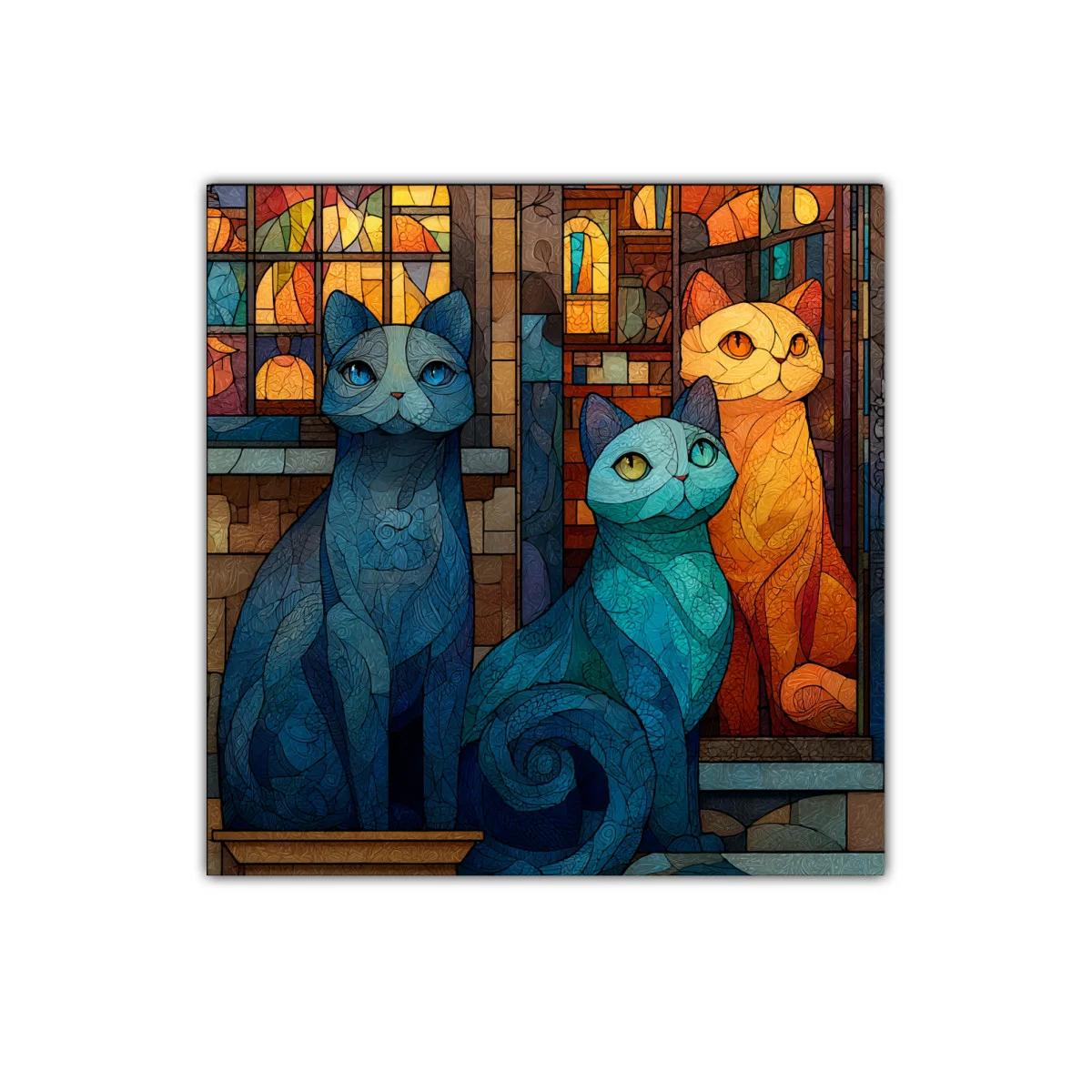 Cuadro decorativo con gatos en tonos cálidos y azules — imagen principal