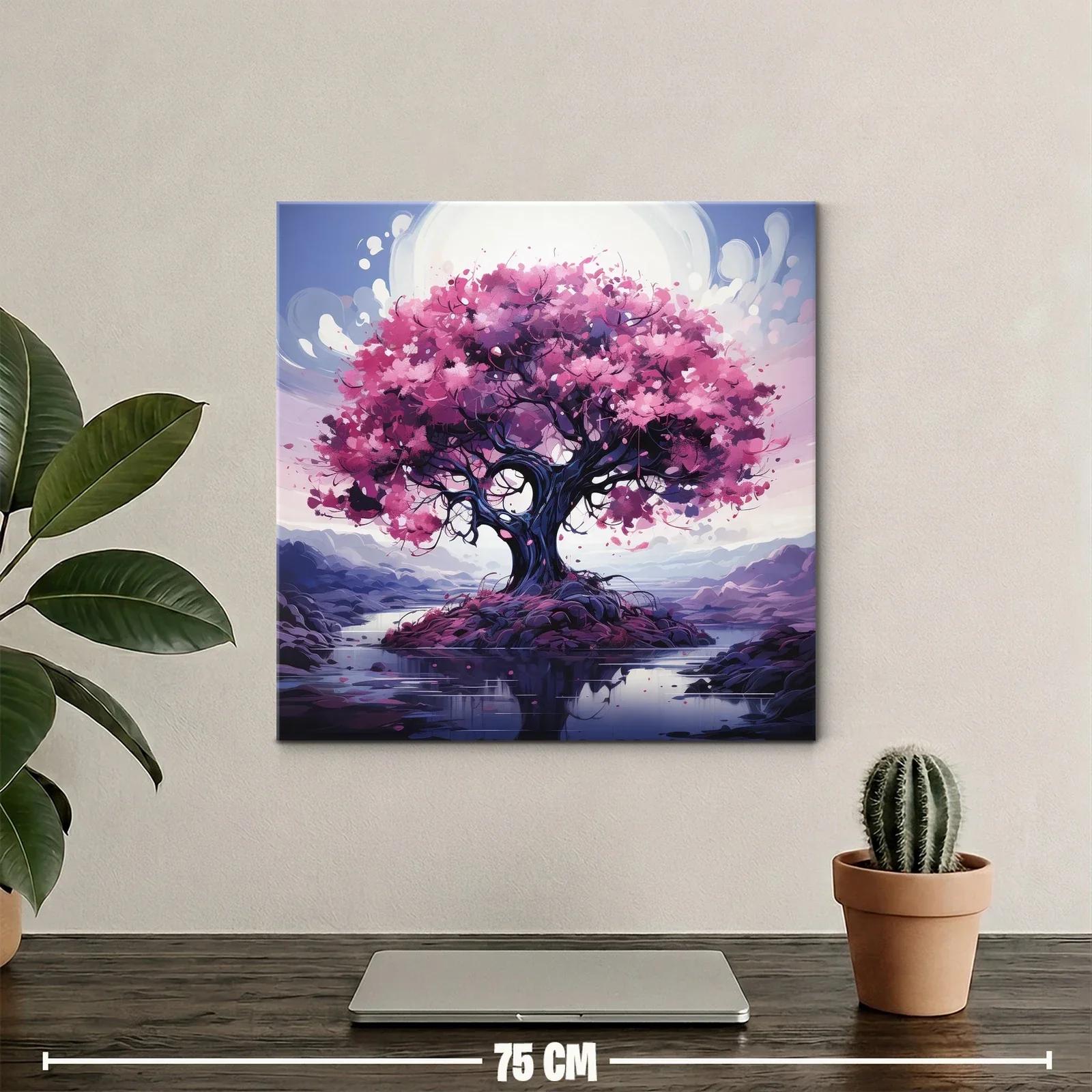 Árbol con flores rosas en paisaje sereno y reflexivo — miniatura 2