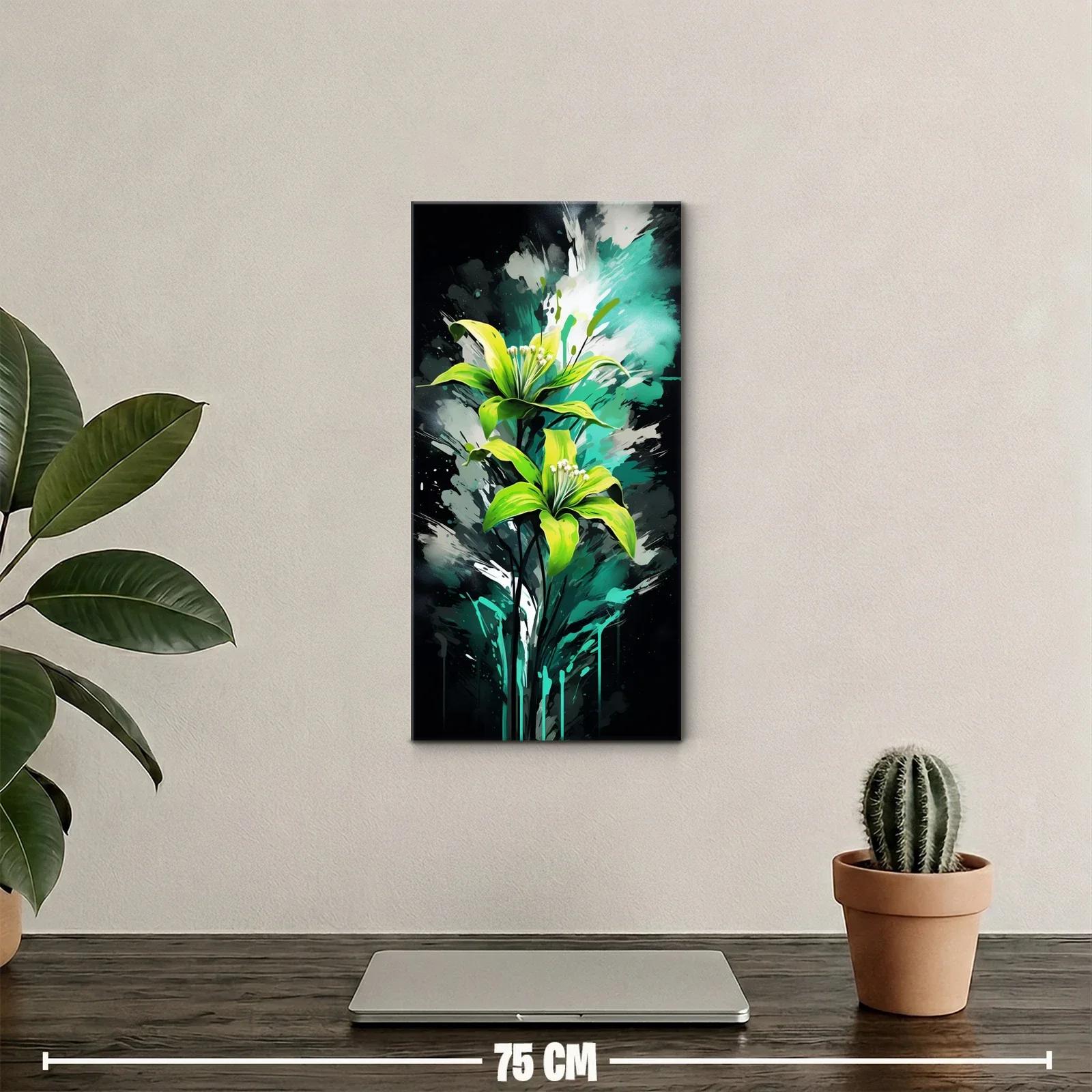 Cuadro lirio amarillo con fondo turquesa y blanco — miniatura 2