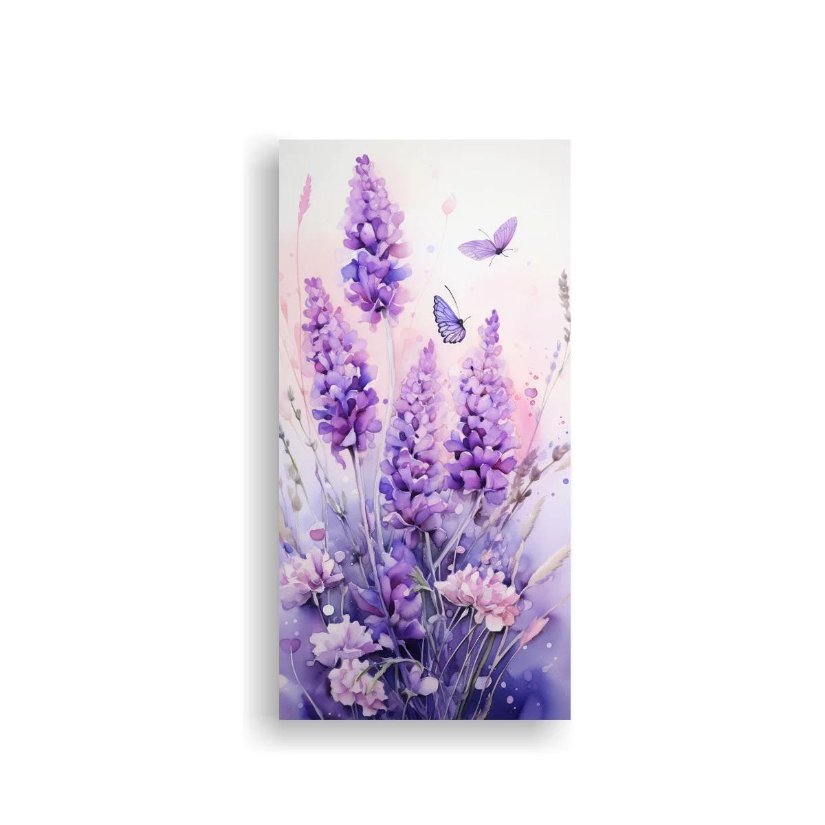 Cuadro lupinos lilas con mariposas