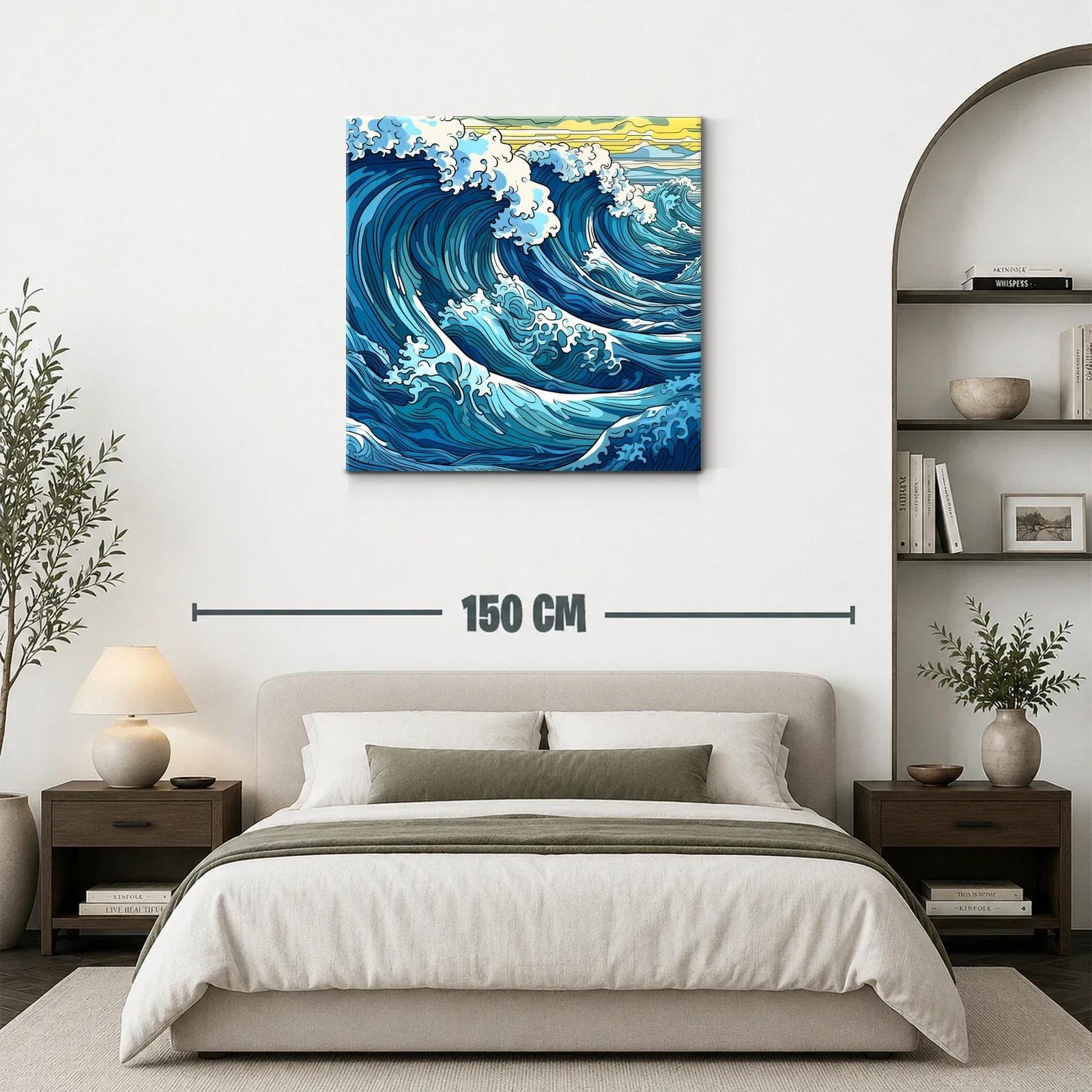 Vibrantes olas azules con espuma blanca y cielo amarillo — miniatura 3