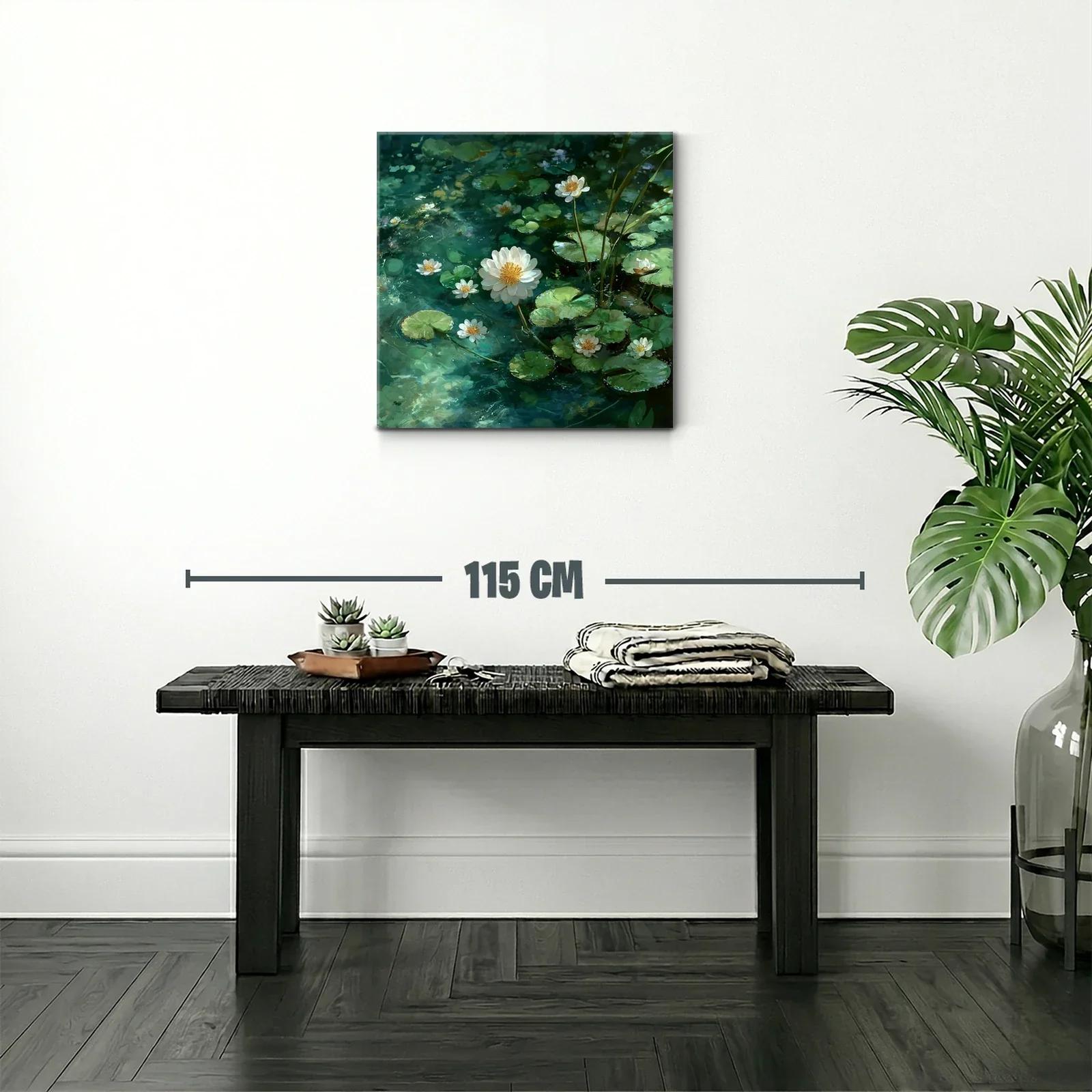 Lienzo de flores acuáticas en tonos verde y blanco — miniatura 2