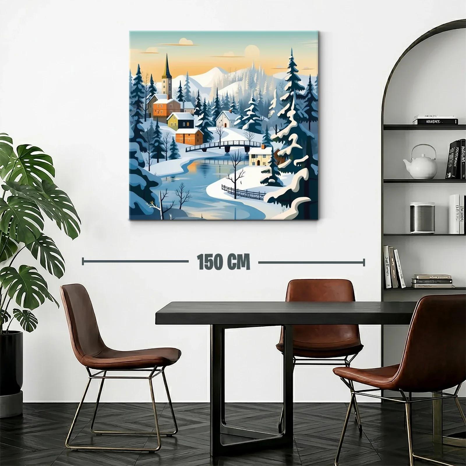 Paisaje invernal con puente y casas de montaña — miniatura 2