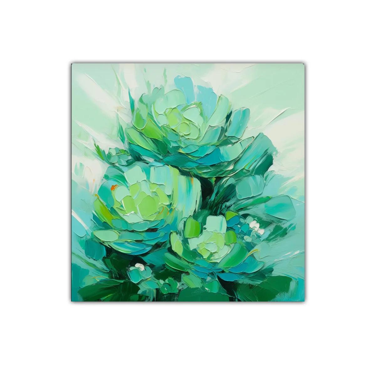 Cuadro abstracto con flores en tonos verdes y azules — imagen principal