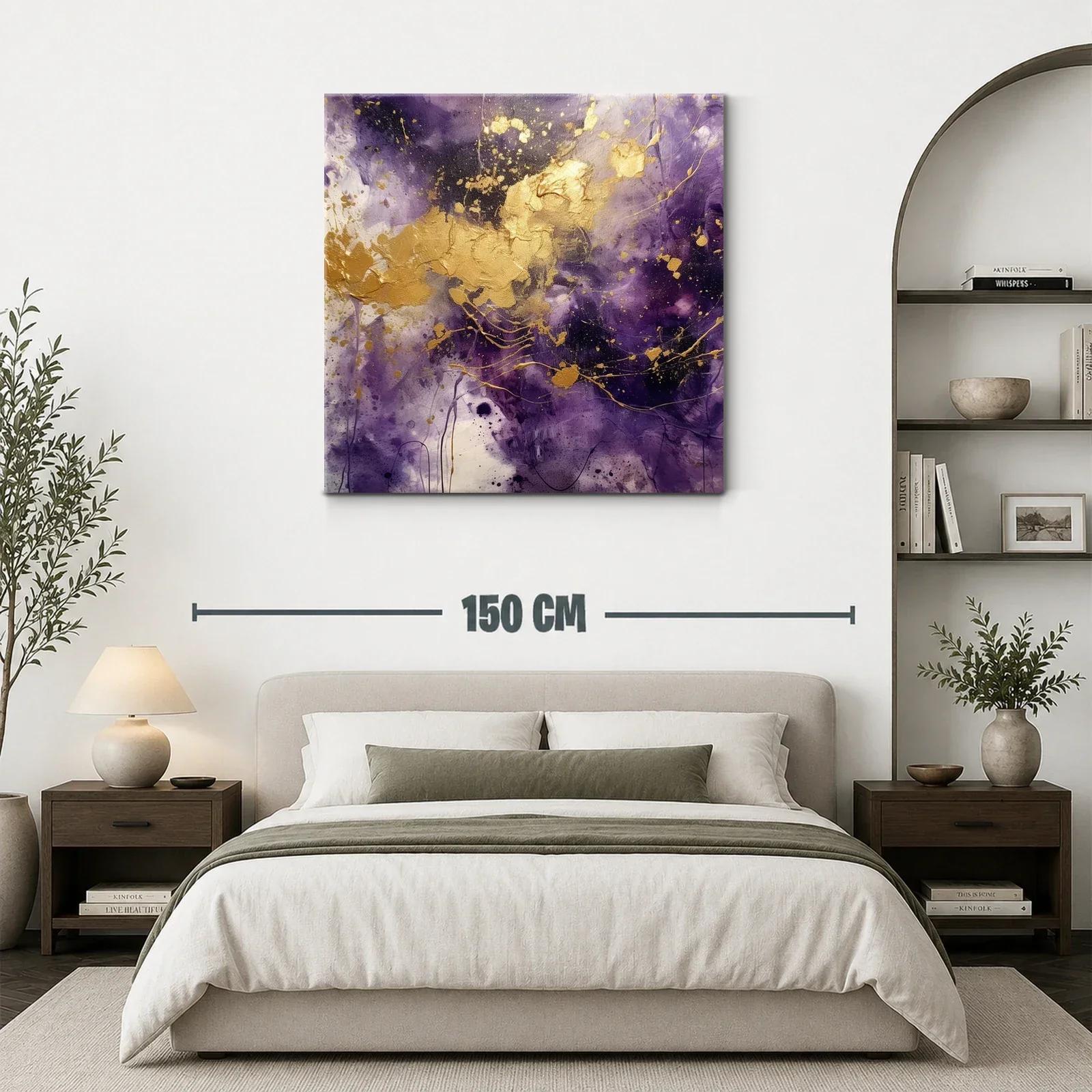 Arte abstracto vibrante en tonos púrpura y dorado con dinamismo — miniatura 3