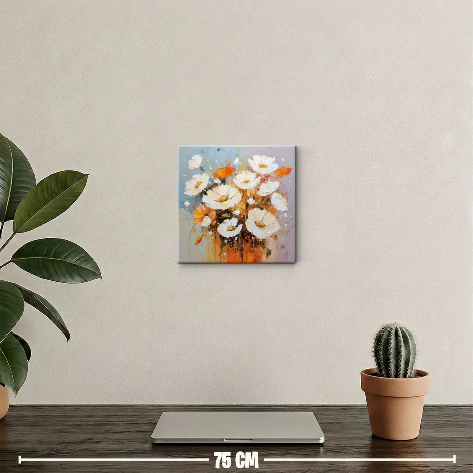 Cuadro de flores blancas y naranjas con toque abstracto — miniatura 2